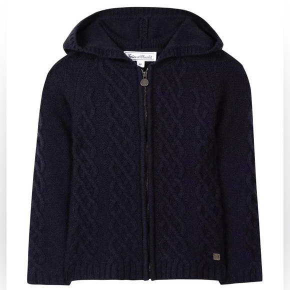 TARTINE EN CHOCOLAT Cable Knit Hoodie,‎ Navy, 2T - Picture 1 of 10